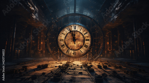The Grim Omen: Echoes of Humanity's Imminent Demise Resonate in Haunted Clocks and Sinister Watches, Each Tick a Reminder of Mortal Fragility and the Inevitable End, Enhanced by Generative AI