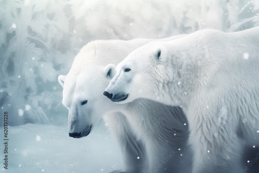snow bear family walking on winter wonderland, background for animals. generative ai snow bear family walking on winter wonderland, background for animals. generative ai