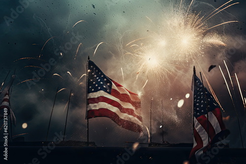 Independence Day, national flag with fireworks