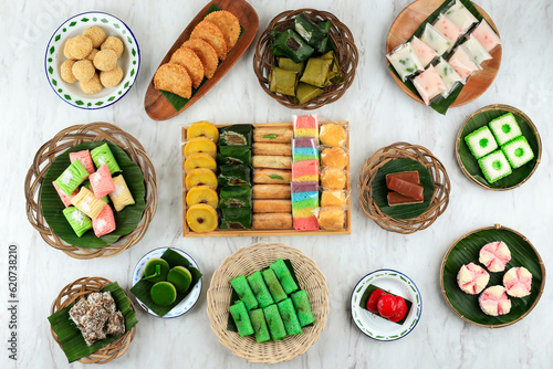 Jajanan Pasar,  Various and Colorful Traditional Indonesian Snacks. photo