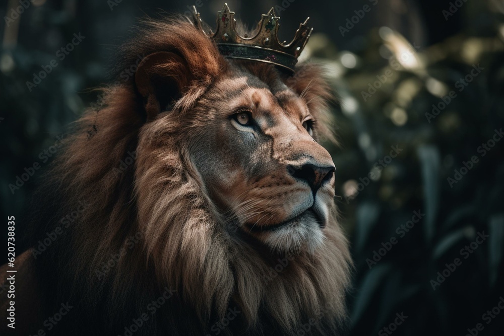 Picture of a lion with a crown. Generative AI