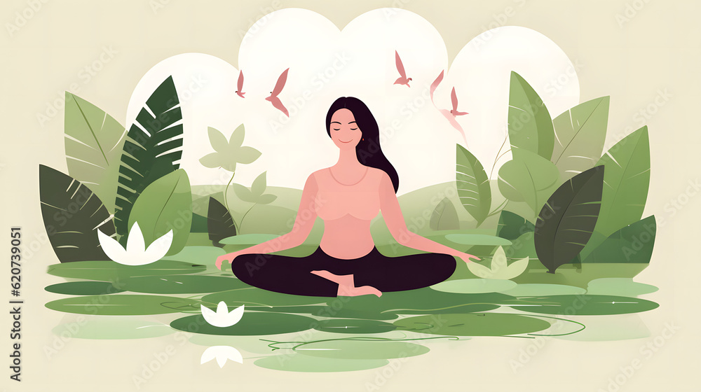 Nature's Serenity: A Woman Embracing Inner Peace Through Meditation, AI Generative
