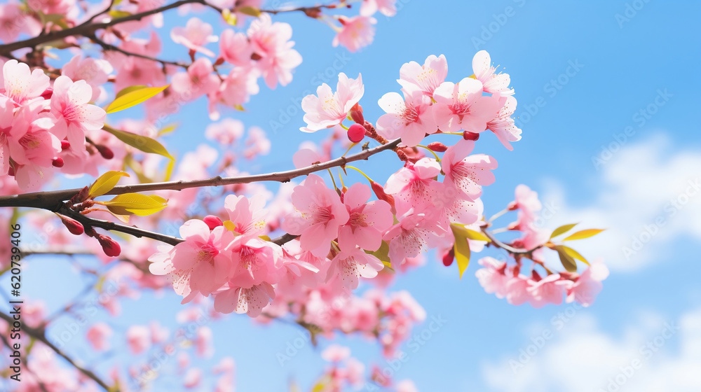 A solitary pink cherry blossom stands in full bloom, delicate petals reaching towards the sky, creating a captivating floral spectacle. A solitary pink cherry blossom stands in full bloom, delicate petals reaching towards the sky, creating a captivating floral spectacle.