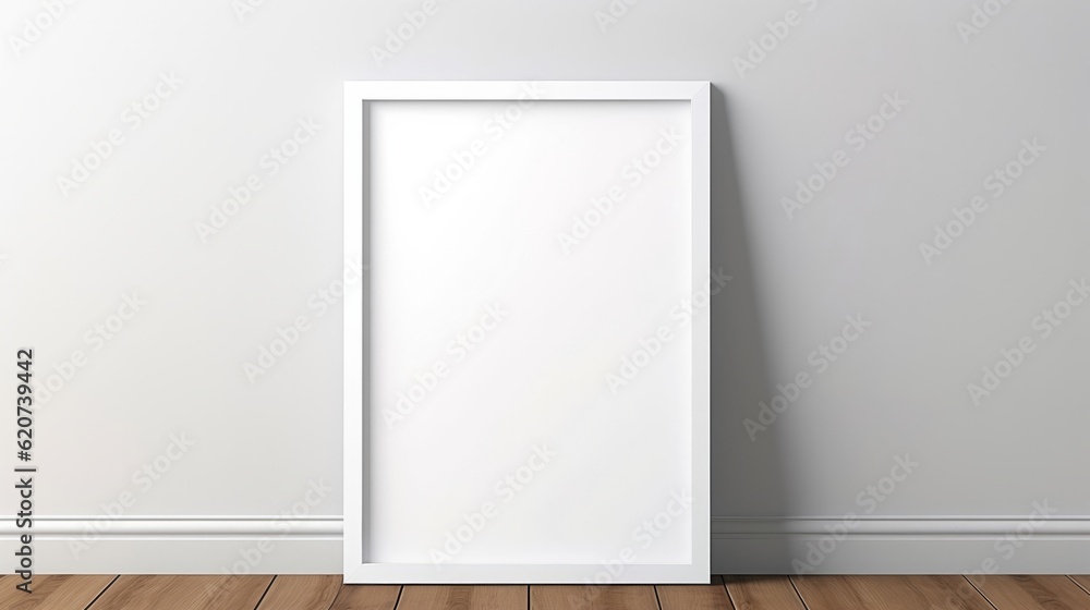 An empty white frame on a wooden floor An empty white frame on a wooden floor