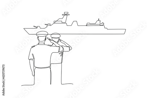 Single one line drawing Army, Air Force and Navy. Military concept. Continuous line draw design graphic vector illustration.