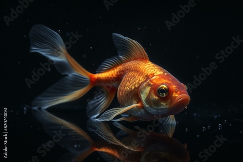 A goldfish with a ribbon tail oil painting style illustration. Generative AI
