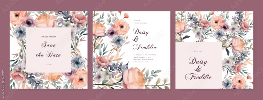 Luxury botanical wedding invitation card template.