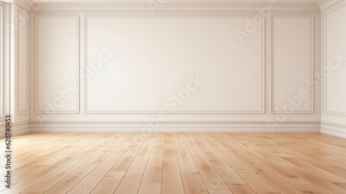 An empty room with a wooden floor and white walls
