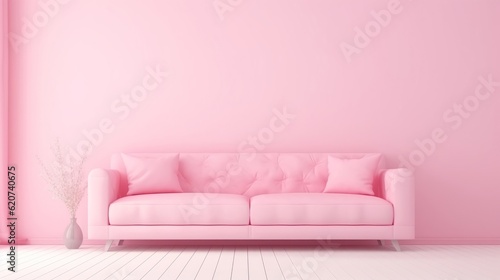 A pink couch against a pink wall in a room