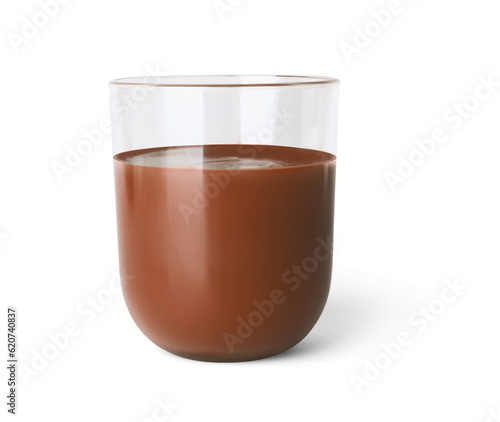 Glass of delicious chocolate paste isolated on white