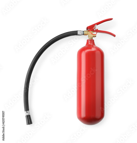 One red fire extinguisher on white background © New Africa