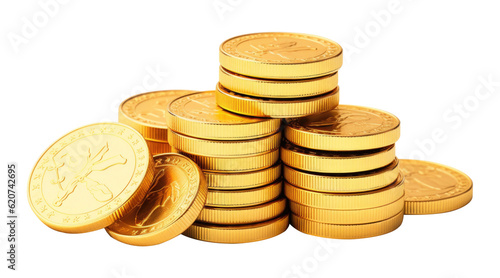 Gold Coins Stack Isolated on Transparent Background - Generative AI
