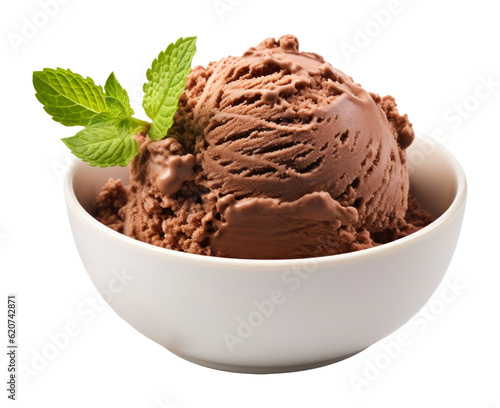 Chocolate Ice Cream In a Bowl Isolated on Transparent Background - Generative AI 