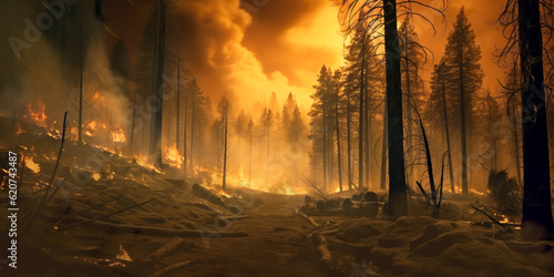 Striking Illustration Showcasing the Devastating Impact of a Canadian Wildfire with Intense Smoke and Flames.
