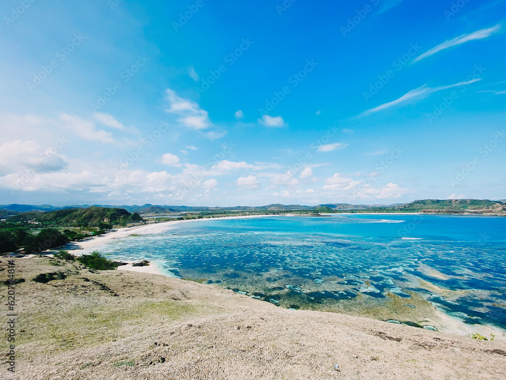 Beautiful seascape with sandy beach and azure sea water in Lombok