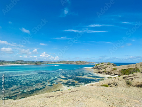 Beautiful seascape with sandy beach and azure sea water in Lombok