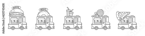 Set of food truck outline sketch hand-drawn collection