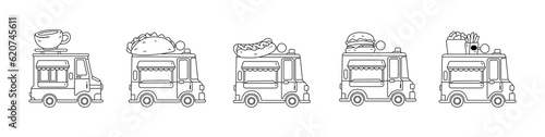 Set of food truck outline sketch hand-drawn collection