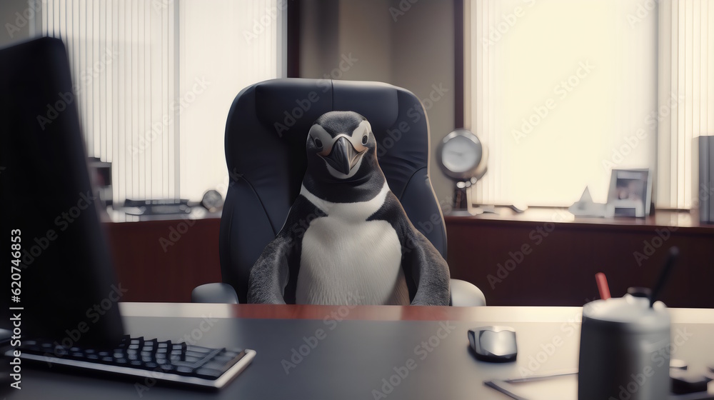 penguin wearing formal business suit like a boss in the office corporate Excellence Personified