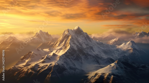 Sunrise over snowcapped peaks in beautiful mountain landscape art AI Generated © Graphics.Parasite