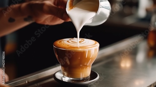 barista expertly pouring latte art 