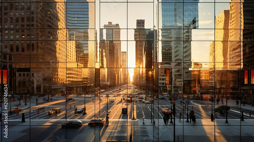 Reflections of Urban Life in the Glass Facades of Chicago. Generative Ai