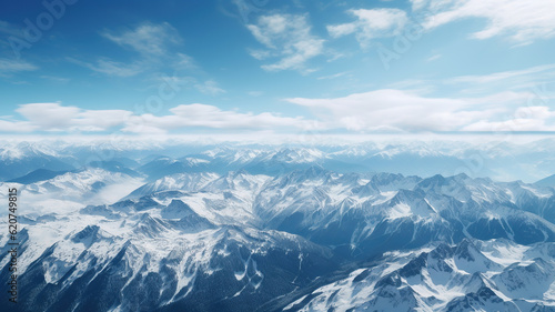 Panoramic View of Snow-capped Peaks and Alpine Valleys from a Glider. Generative Ai © PRI