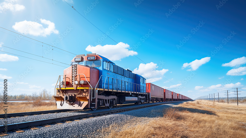 Obraz premium train passing by in front of the railroad tracks. Generative Ai