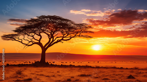 Golden Sunset over the Serengeti Plains. Generative Ai