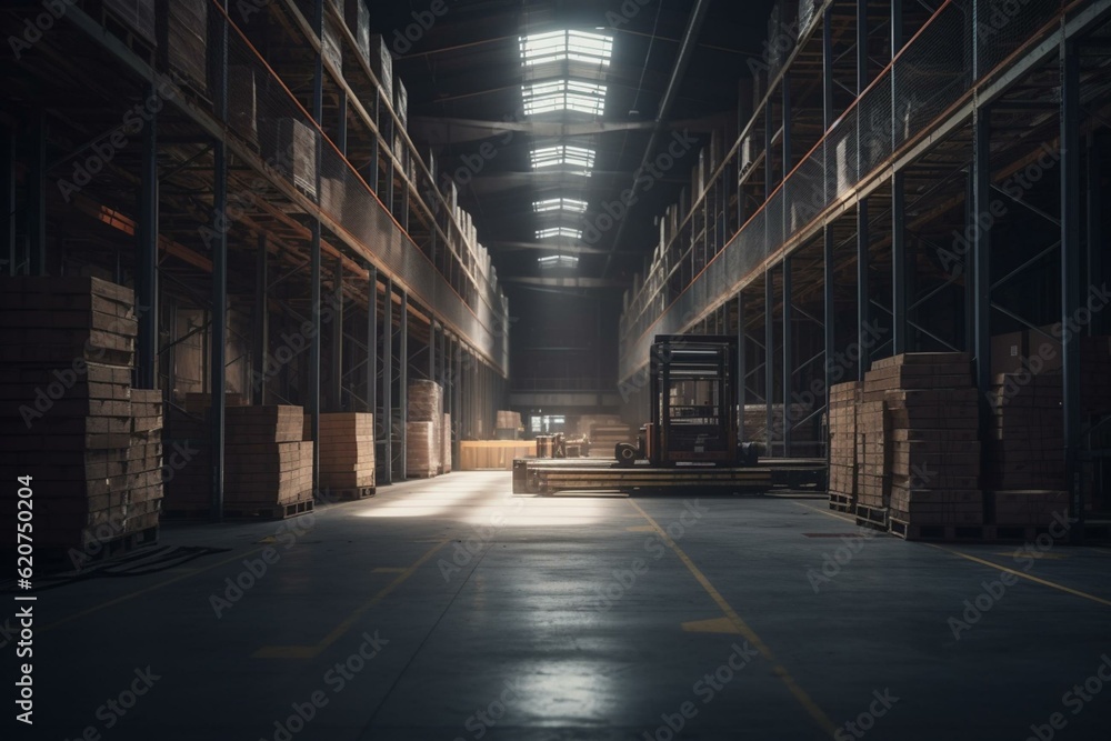 Abstract industrial warehouse background for business storage and distribution. Generative AI