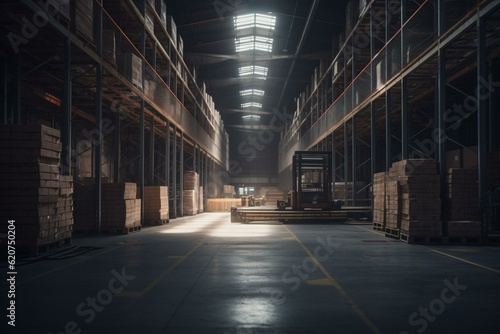 Abstract industrial warehouse background for business storage and distribution. Generative AI