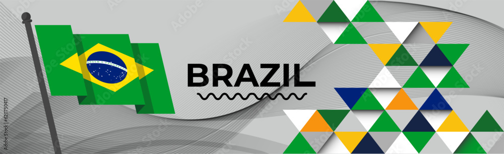 Brazil national day banner with Brazilian flag colors theme background and geometric abstract business corporate modern green yellow design. Brasil theme. Rio web sports Vector Illustration.