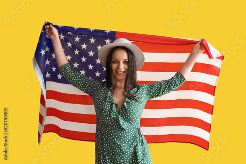 Young woman with USA flag o...