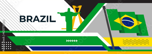 Brazil national day banner with Brazilian flag colors theme background and geometric abstract business corporate modern green yellow design. Brasil theme. Rio web sports Vector Illustration.