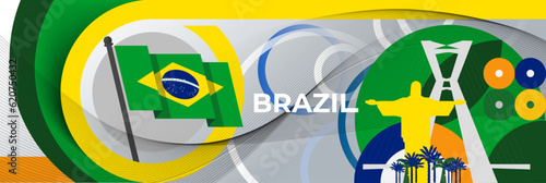 Brazil national day banner with Brazilian flag colors theme background and geometric abstract business corporate modern green yellow design. Brasil theme. Rio web sports Vector Illustration.