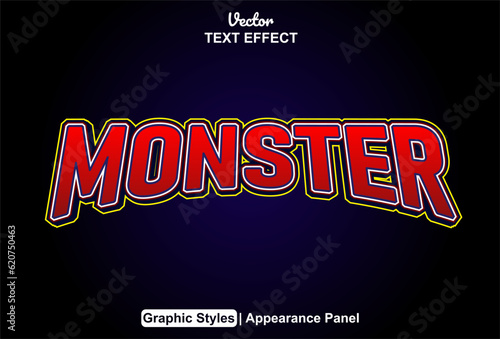 monster text effect with red graphic style and editable.