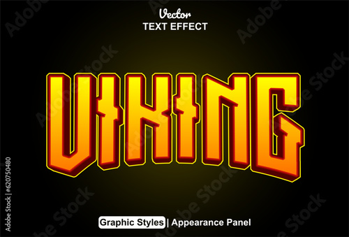 viking text effect with orange color graphic style and editable.