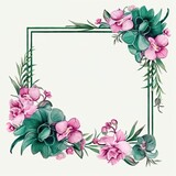Watercolor frame for design with flowers and leaves, AI generation 