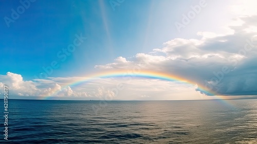 Sunny Sky with Rainbow and Ocean © Marriedmojo