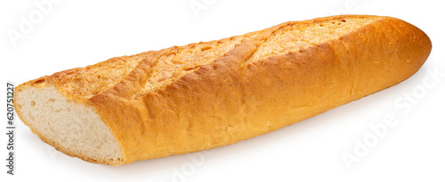 Baked delicious baguette bread isolated on white background, Baguette bread on white With work path.