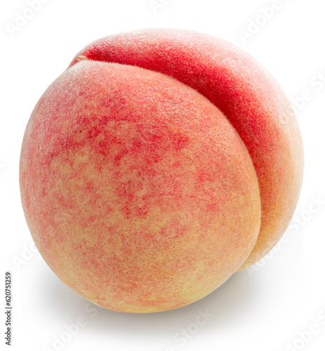 Peach fruit with leaf isolated on white background, Fresh Peach on White Background With clipping path. 