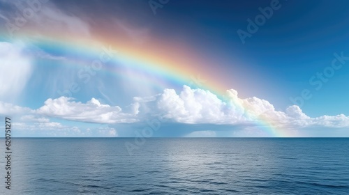 Sunny Sky with Rainbow and Ocean © Marriedmojo