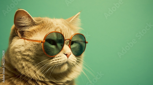 Generative AI, Hilarious Cat Sporting Sunglasses on Pastel Background © icehawk33