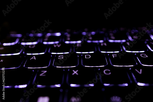 Gaming laptop keyboard detail AWSD keys 