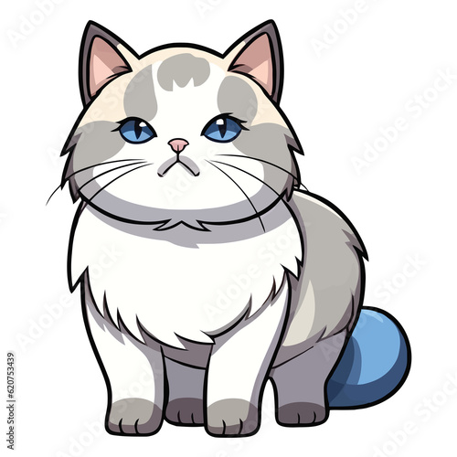 Whimsical Ragdoll Cat 2D Illustration: Adorable Feline with a Playful Spirit and Fluffy Elegance