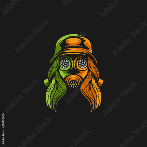 Vector Girl Gas Mask Logo Design Illustration