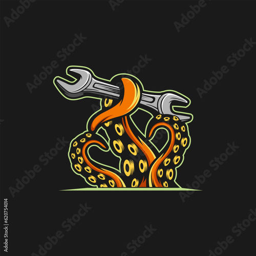 Vector Octopus Tool Logo Design Illustration