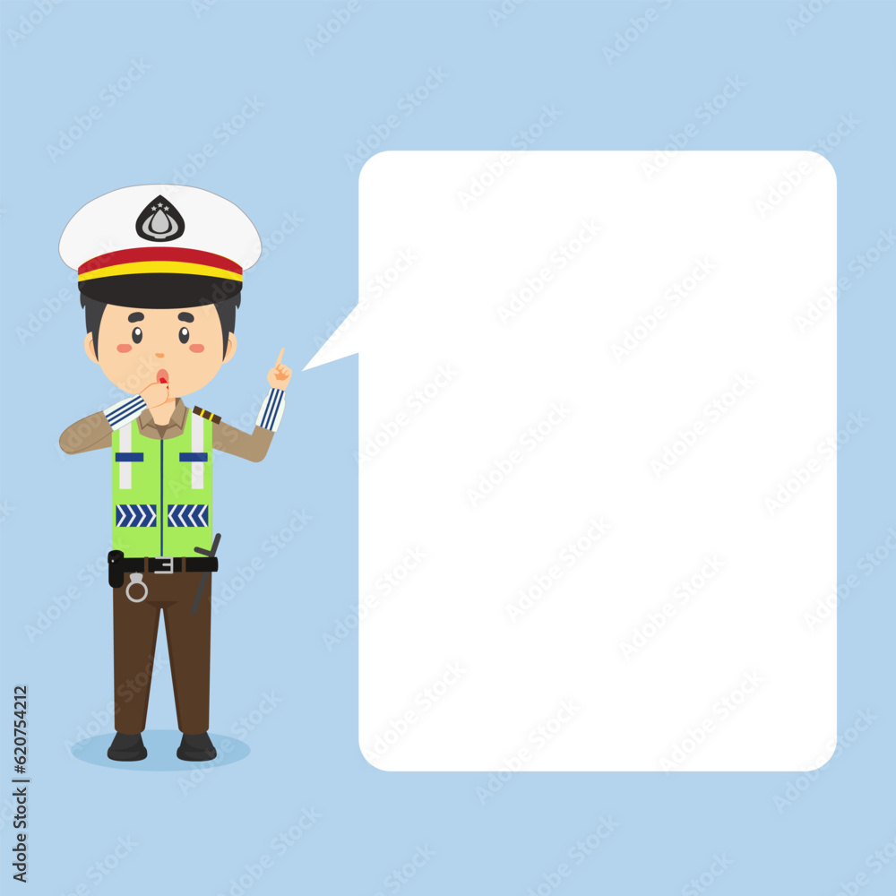 Indonesian Traffic Police Character with Speech Bubbles