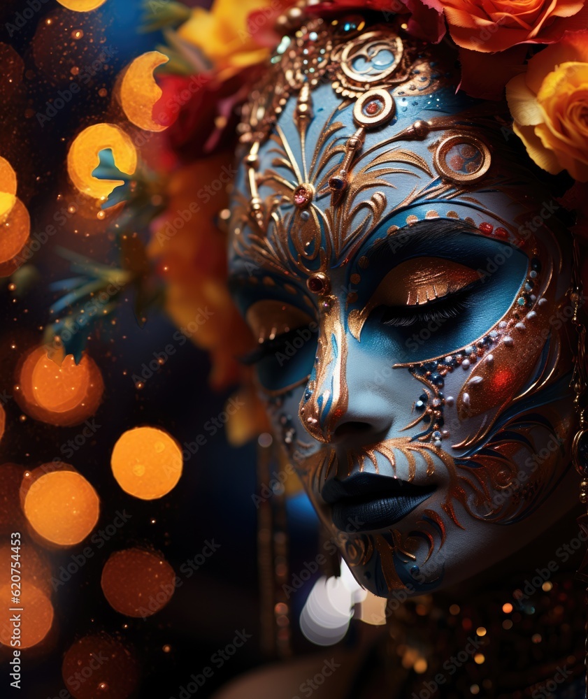 Dia de los muertos, Mexican holiday of the dead and halloween. Woman with sugar skull make up and flowers Dia de los muertos, Mexican holiday of the dead and halloween. Woman with sugar skull make up and flowers