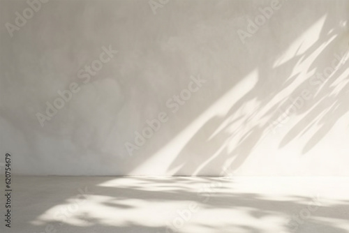 Minimal empty white marble stone counter table top  green tree in sunlight  leaf shadow on beige brown stucco cement wall for luxury organic cosmetic  skincare  beauty treatment product background
